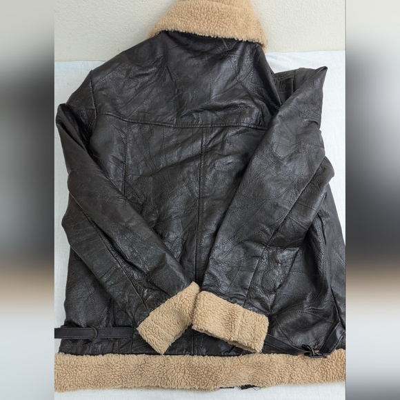 Leather Pilot Jacket with Faux Sherpa Trim by Leather & Soul XL Bag 6 - Picture 14 of 15